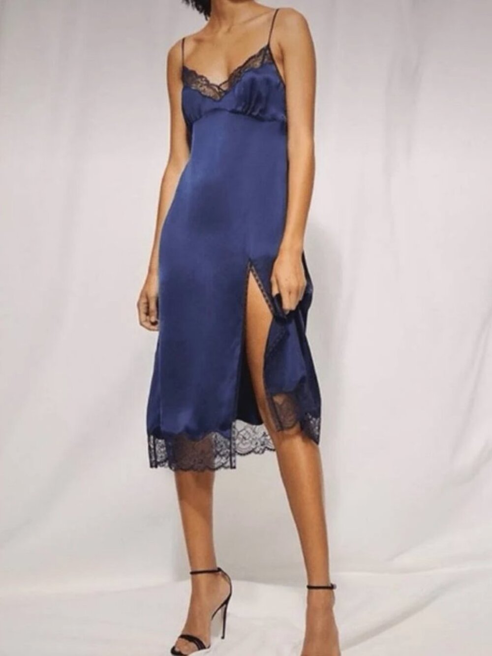 Aritzia Wilfred Ophelia Midi Slip Dress Navy Sz. 6